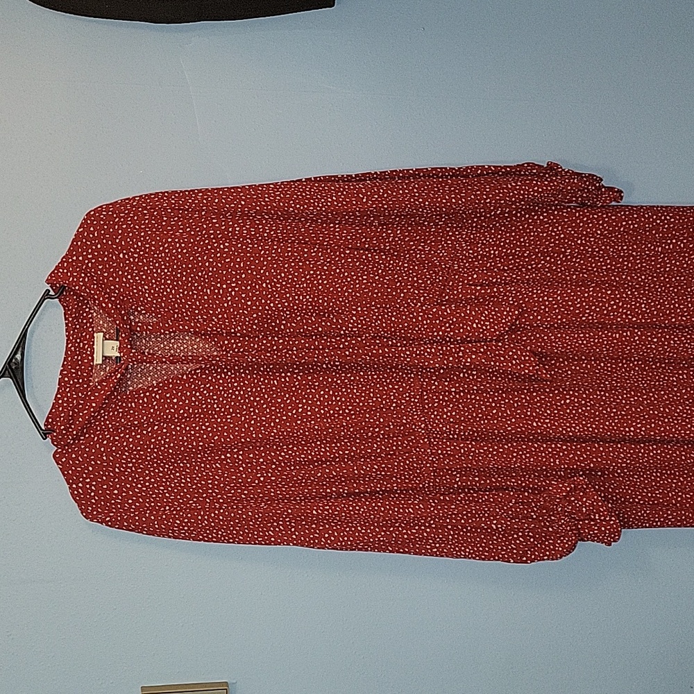 Ava & Viv red long sleeve long dress w/white dots